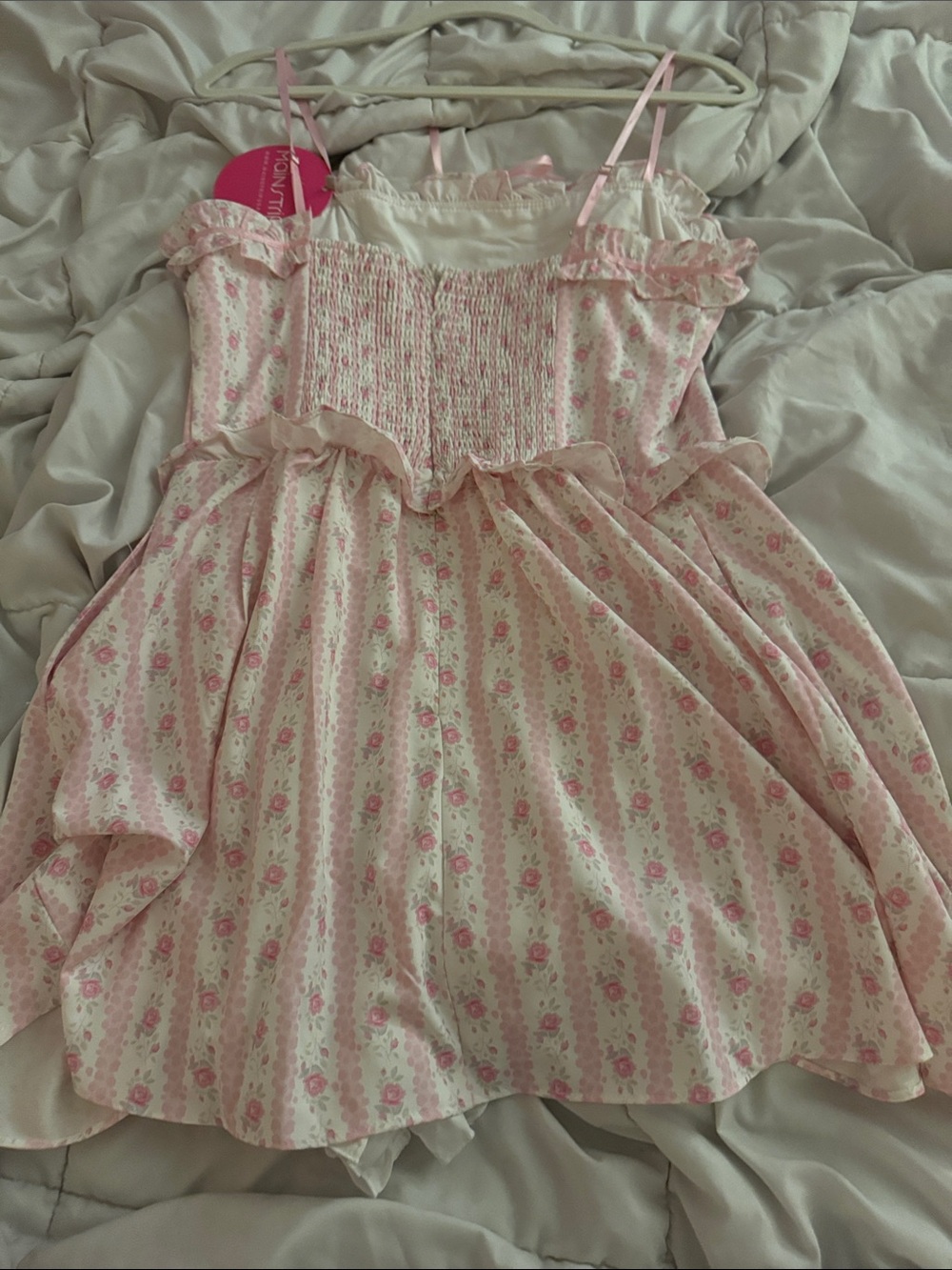 Mainstrip Pink Floral romper with Smocked Bodice